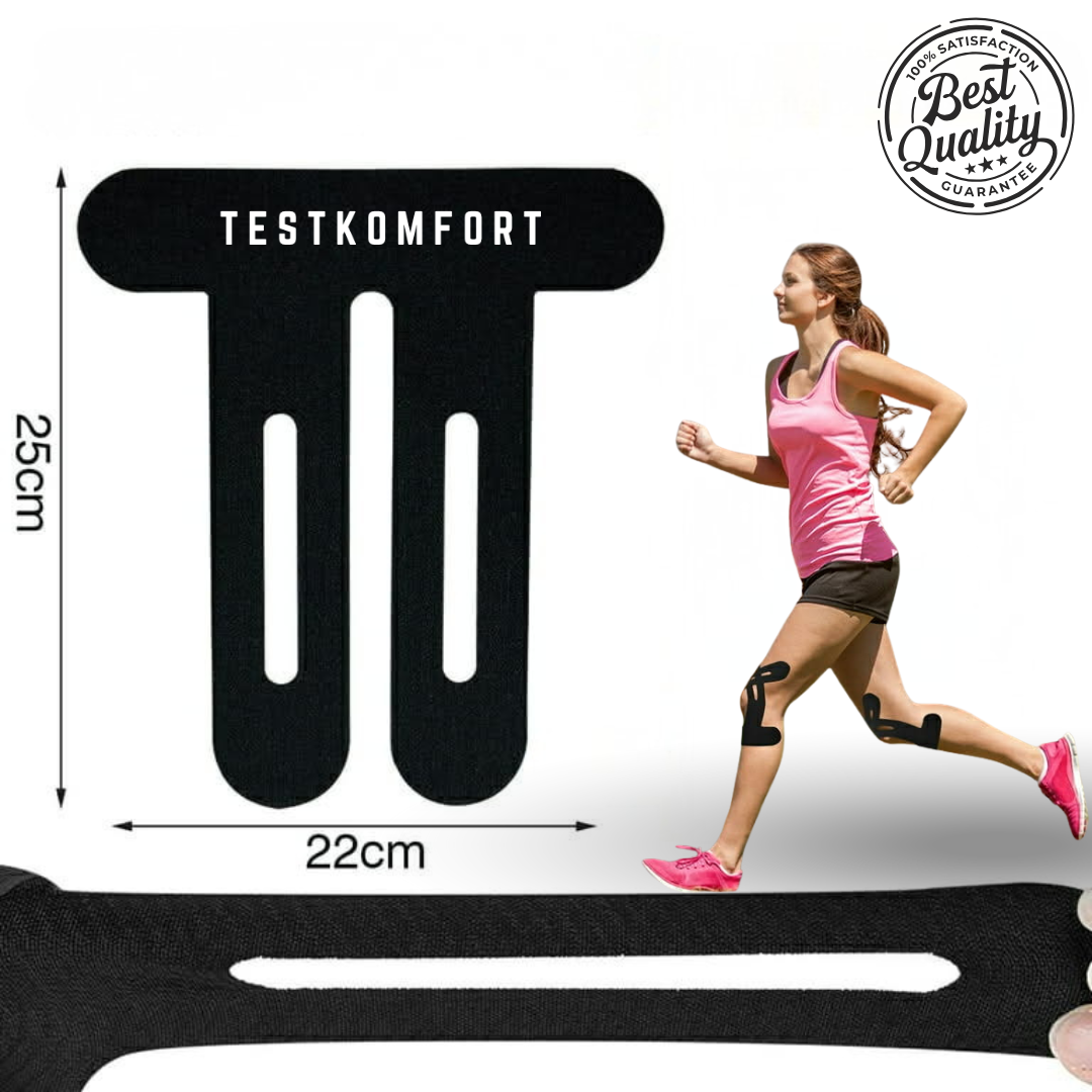 TestKomfort™ – Előre vágott, rugalmas, vízálló, bőrbarát kineziológiai térdszalag