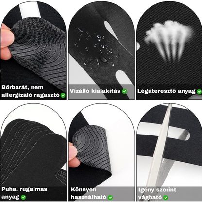 TestKomfort™ – Előre vágott, rugalmas, vízálló, bőrbarát kineziológiai térdszalag