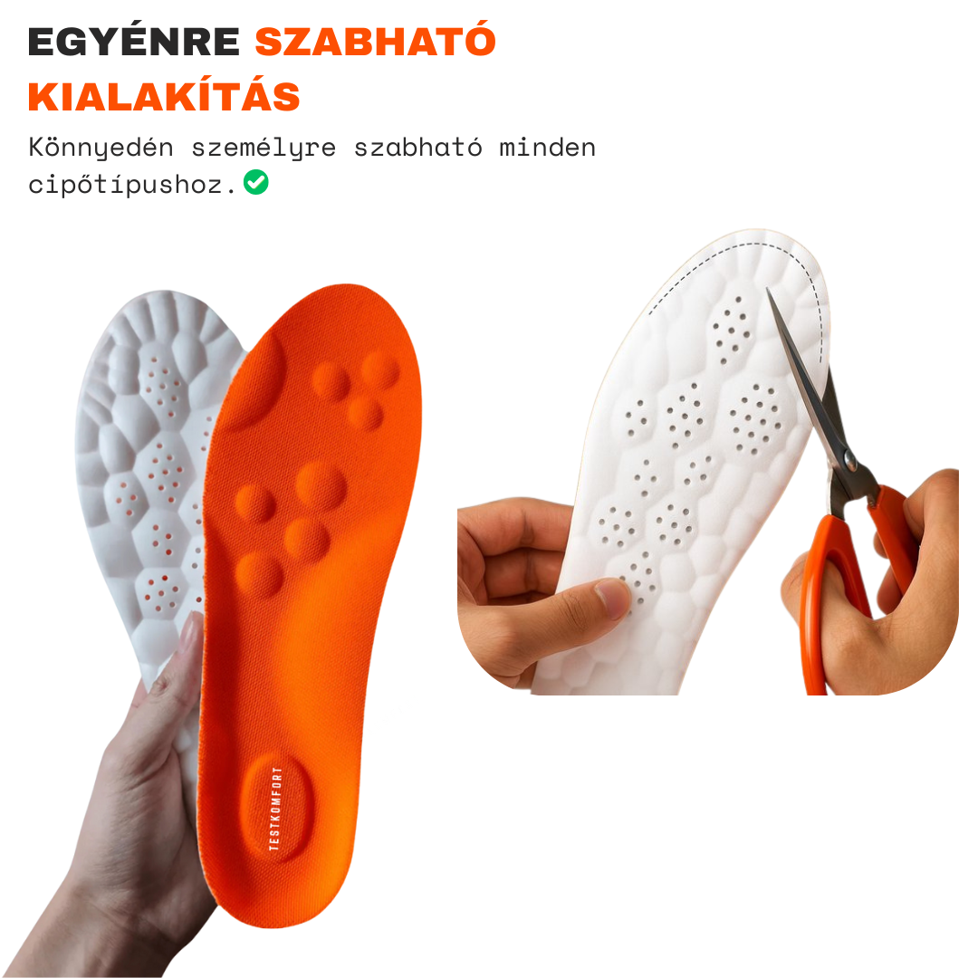 Testkomfort™ – Puhán párnázott, légáteresztő ortopéd talpbetét boltozati alátámasztással